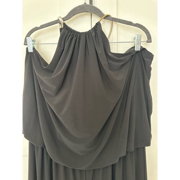 Curvy Plus 2X Halter Sleeveless Wide Leg Jumpsuit Black Gold Collar Dress Barn - Picture 1 of 9